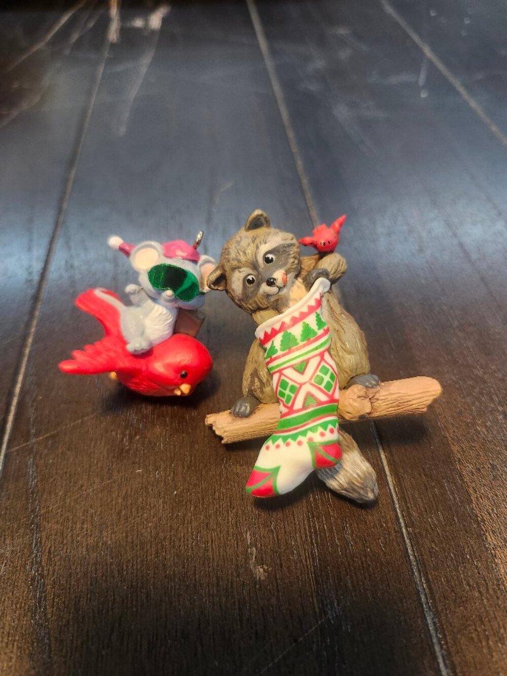 Vintage 1980s Hallmark Animal Ornaments Raccoon Surprise and Going South EUC Lot